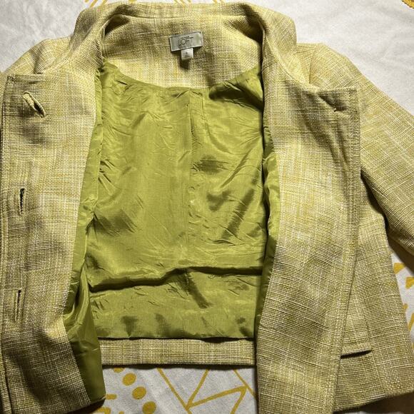 Ann Taylor Loft Tweed Blazer Jacket Yellow Size 8 3/4 Sleeves Button Front Women - Picture 9 of 13
